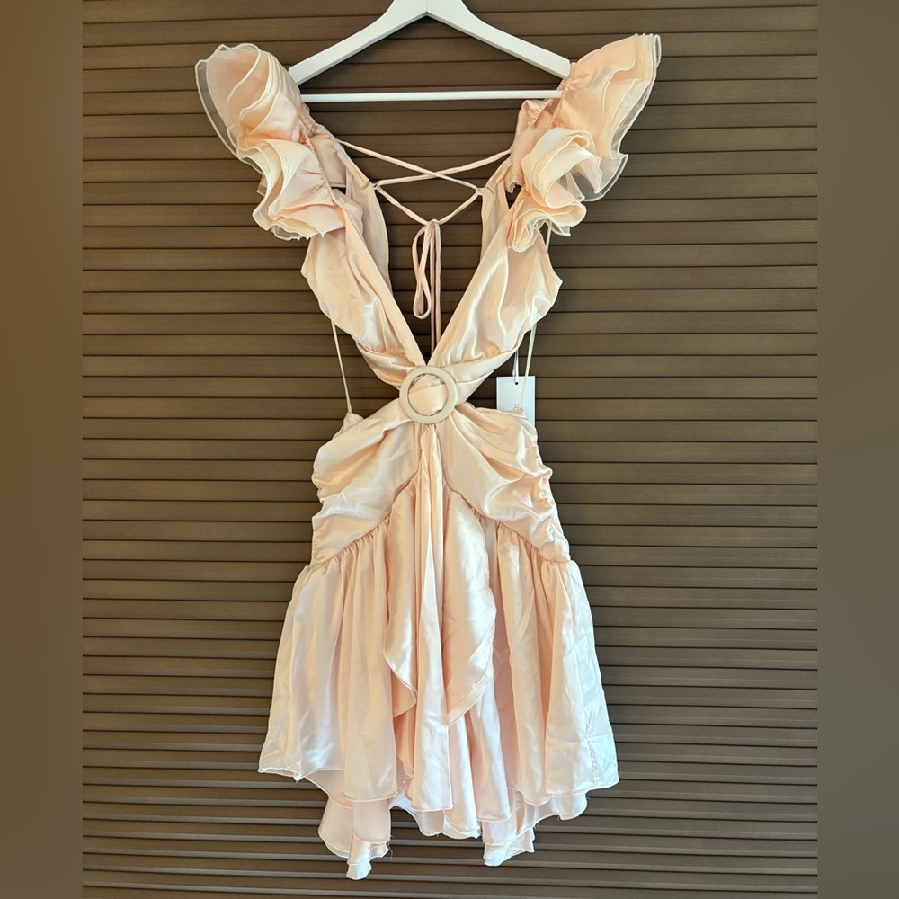 Rosevelvet Elegant Peach / Cream Ruffle Mini Dress